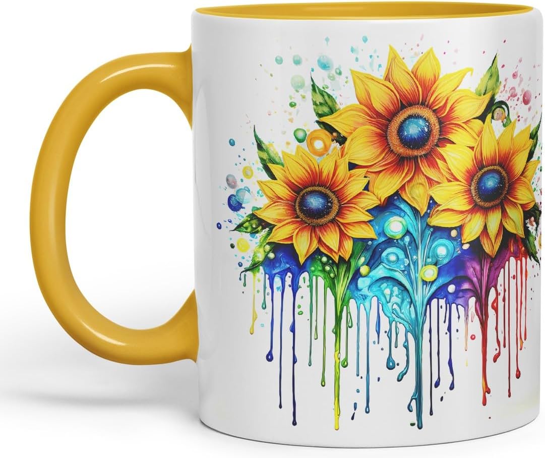 Vixar Sunflower Sunny Day Mug Coloured Ceramic Mug Cup Gift, 11oz (Gold Yellow)