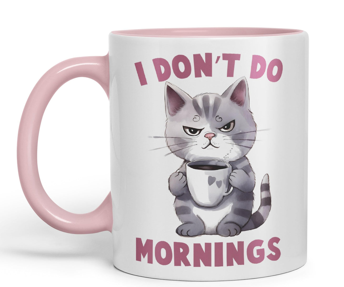 Vixar I Don't Do Mornings Cats Sarcastic Joke Ceramic Coloured Mug Cup for Tea Coffee Hot Brew 330ml 11oz