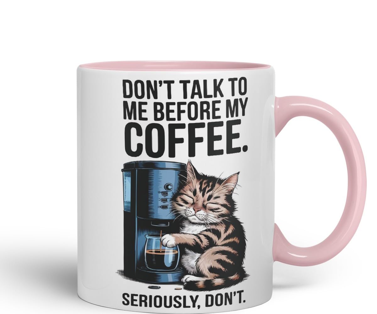 Vixar Don’t Talk to Me Before My Coffee Cat Mug – Coloured Ceramic Mug Cup Gift, 11oz (Black)
