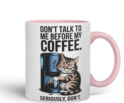 Vixar Don’t Talk to Me Before My Coffee Cat Mug – Coloured Ceramic Mug Cup Gift, 11oz (Black)