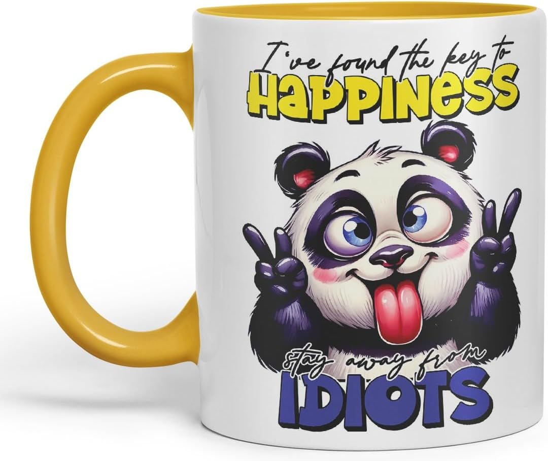 Vixar I've Found The Key to Happiness – Stay Away from Idiots Coloured Ceramic Mug Cup 11oz Funny Sarcastic Gift (Gold Yellow)