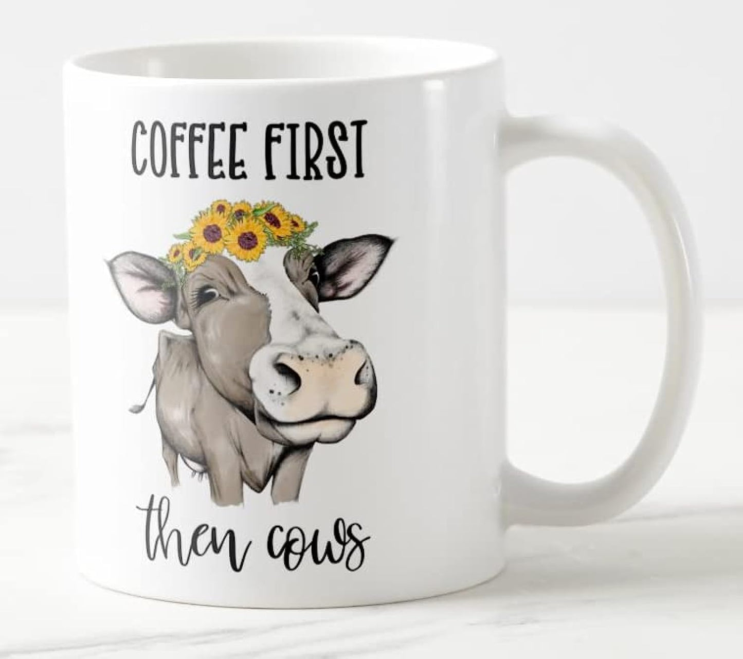 Vixar Coffee First Then Cows Coloured Mug Cup Gift Birthday Work Office Christmas Tea Coffee