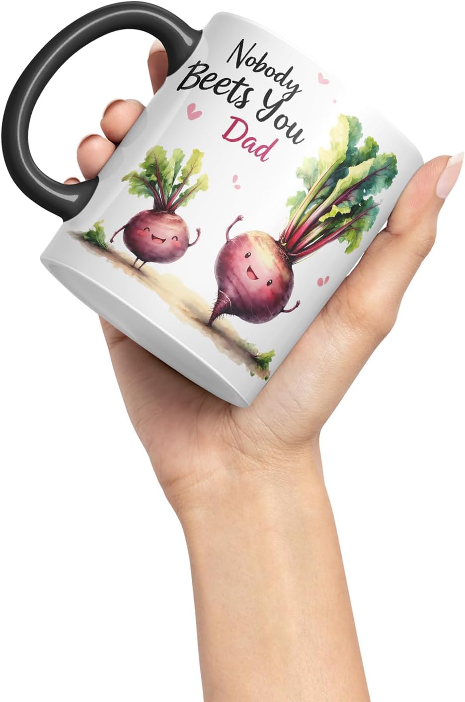 Vixar Nobody Beets You Dad Design – Funny Beetroot Father's Day Mug, Coloured Mug Cup Gift, 11oz (Black)