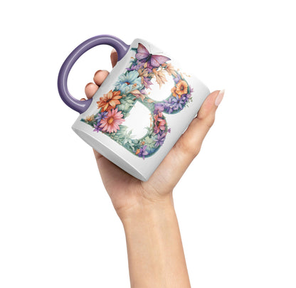 Letter B mug, Floral flowers butterfly Alphabet Letter B Monogram watercolour Ceramic Coloured Mug Cup for Tea Coffee Hot brew 330ml 11Oz Gift