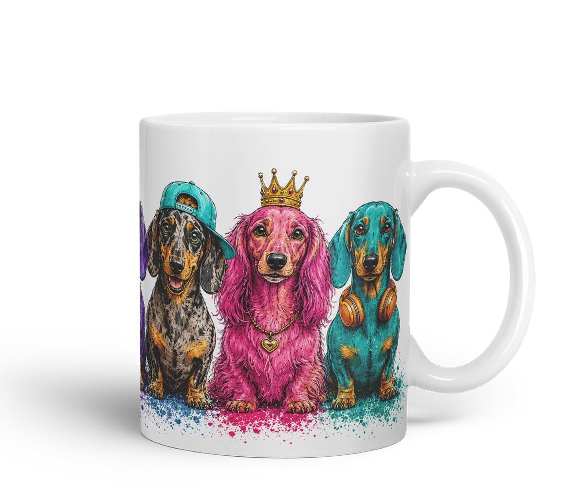 Vixar Dachshund Dog Mug – Cute Sausage Dog Coloured Ceramic Mug Cup Gift, 11oz (Black)