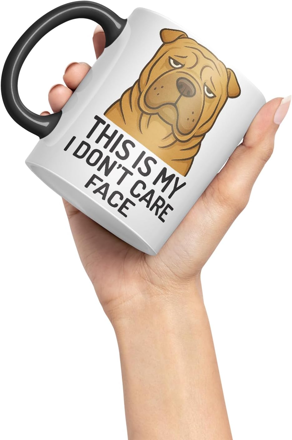 Vixar This is My I Don't Care Face Shar Pei Dog Mug – Coloured Ceramic Mug Cup Gift, 11oz (Black)