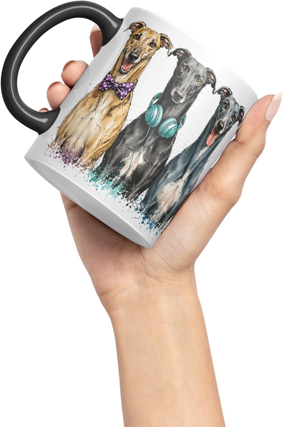 Vixar Greyhound Dog Mug – Cute Greyhound Coloured Ceramic Mug Cup Gift, 11oz (Black)