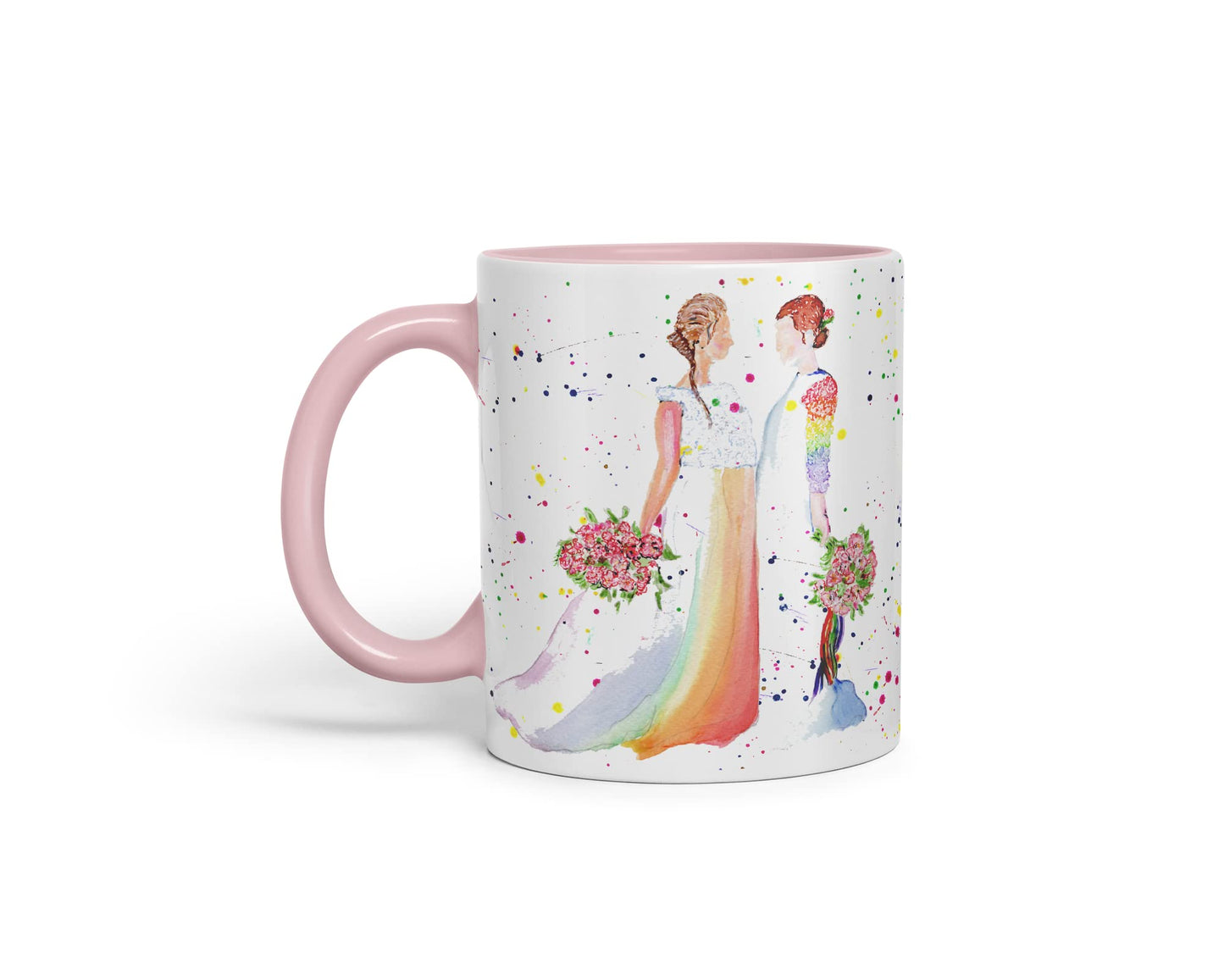 Vixar Wedding Mrs and Mrs Pride Lesbian Gay Watercolour Art Coloured Mug Cup Gift Birthday Work Office Tea Coffee