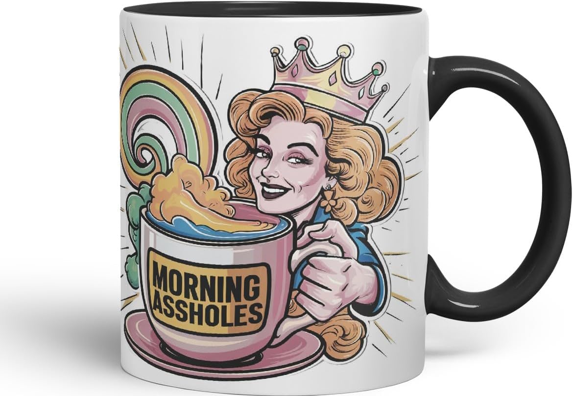 Vixar Morning Assholes – Coloured Ceramic Mug Cup Gift, 11oz (Black)