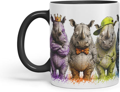 Vixar Rhino Mug – Cute Rhino Coloured Ceramic Mug Cup Gift, 11oz (Black)