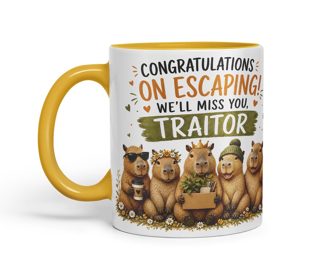 Vixar Congratulations on Escaping! We'll Miss You, Traitor Mug – Funny Coworker Leaving Colleague Goodbye Gift, 11oz (Black)