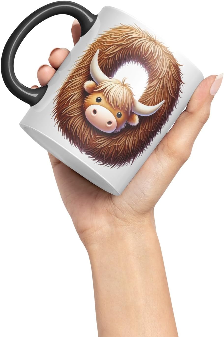 Highland Cow Alphabet Monogram Coloured Ceramic Cup Mug Letter O Rustic Farmhouse Animal Letter Gift V2 11oz (Black)