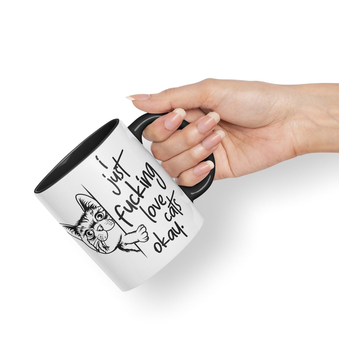 Vixar I just f_ucking Love Cats Okay, Hidden, Hiding Kitten cat Joke sarkasm Ceramic Coloured Mug Cup for Tea Coffee Hot Brew 330ml 11Oz Gift V2