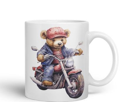 Vixar Teddy Bear Biker Motorbike Ceramic Mug Coloured Mug Cup Gift Birthday Work Office Tea Coffee