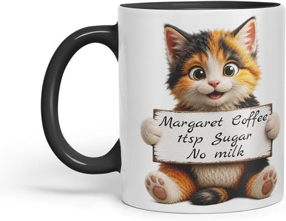 Vixar Personalised Mixed Cat Mug with Name or Custom Message – Cute Animal Coloured Ceramic Mug Cup Gift, 11oz (Black)