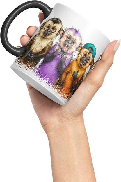 Vixar Monkey Mug – Cute Monkey Coloured Ceramic Mug Cup Gift, 11oz (Black)