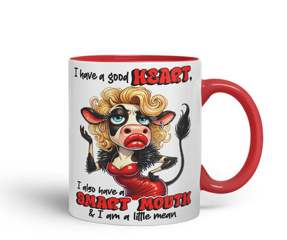 Vixar I Have a Good Heart But This Mouth Funny Cow – Coloured Ceramic Mug Cup Gift, 11oz (Black)