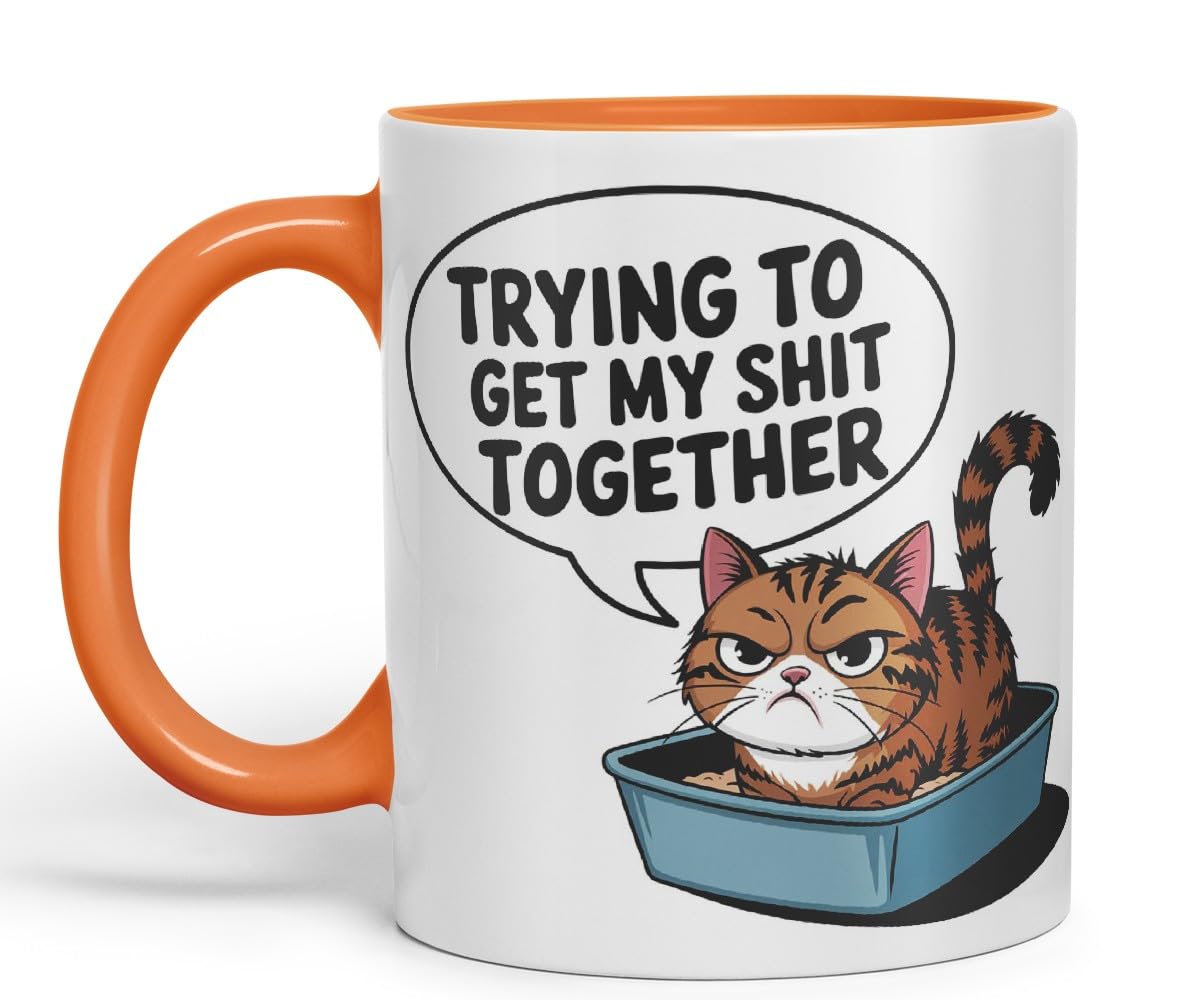 Vixar Trying to Get My Shit Together – Coloured Ceramic Mug Cup Gift, 11oz (Black)