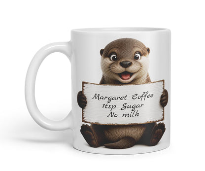 Vixar Personalised Otter Mug with Name or Custom Message – Cute Animal Coloured Ceramic Mug Cup Gift, 11oz (Black)