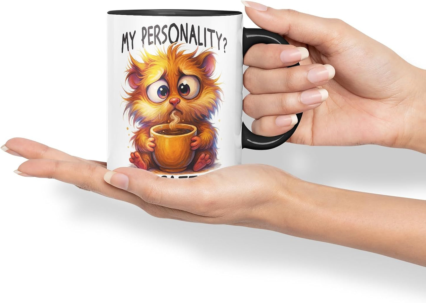 Vixar My Personality 95 Percent Caffeine Funny Cat Mug – Coloured Ceramic Mug Cup Gift, 11oz (Black)
