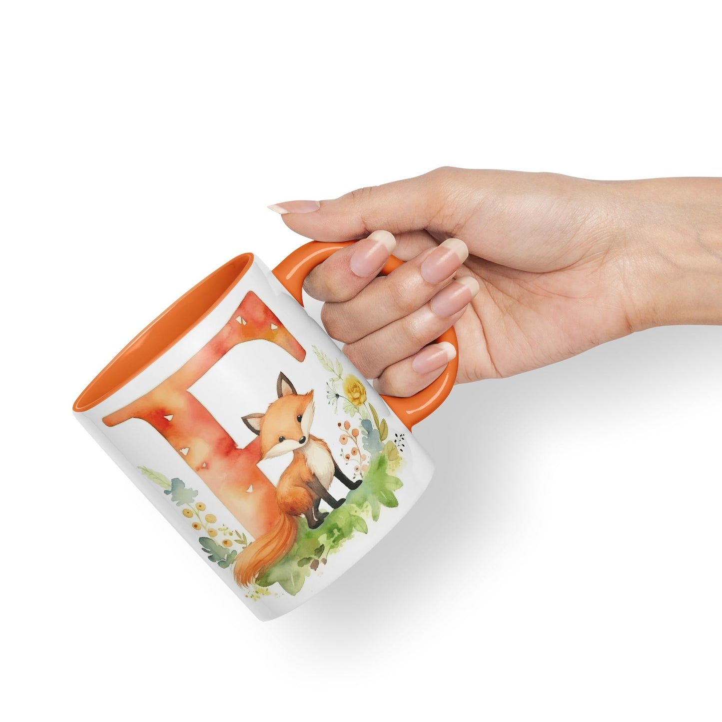 Letter F mug, Animals Alphabet Letter F Monogram animal for kids Ceramic Coloured Mug Cup for Tea Coffee Hot brew 330ml 11Oz Gift