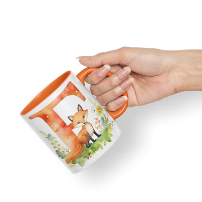 Letter F mug, Animals Alphabet Letter F Monogram animal for kids Ceramic Coloured Mug Cup for Tea Coffee Hot brew 330ml 11Oz Gift