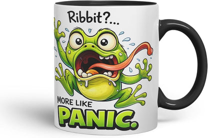Vixar Ribbit More Like Panic Funny Frog Mug – Coloured Ceramic Mug Cup Gift, 11oz (Black)