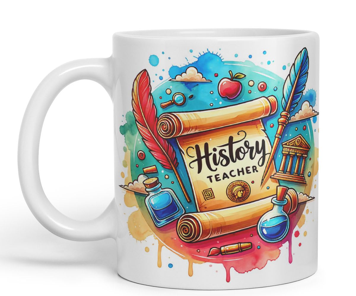 Vixar History Teacher Mug Thank You, End of School Gift Ceramic Coloured Mug Cup for Tea Coffee Hot Brew 330ml 11Oz Gift