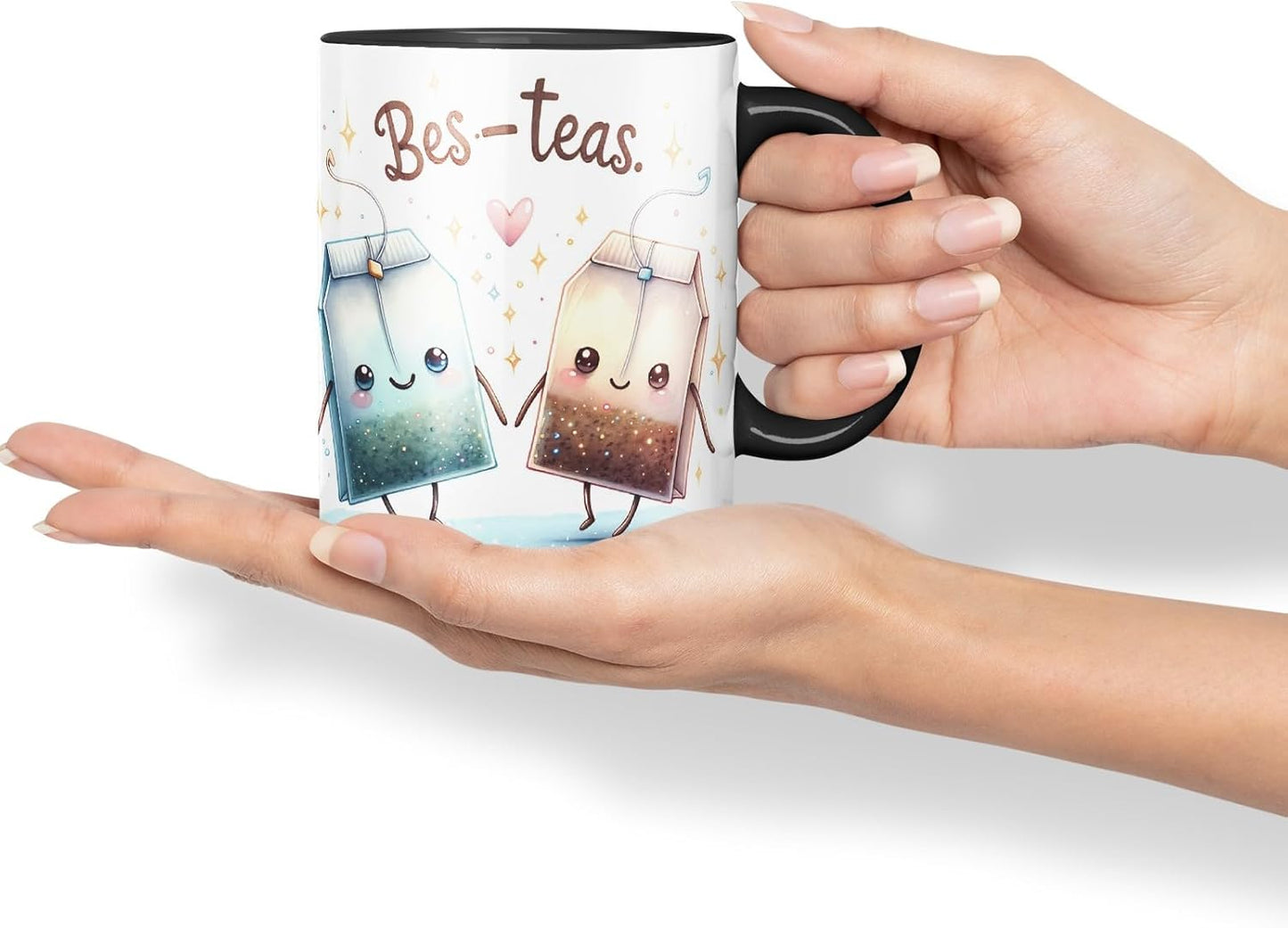 Vixar BES-Teas Coloured Ceramic Cup Mug – Cute Tea Lovers Gift for Best Friends or Partner – 11oz (Black)