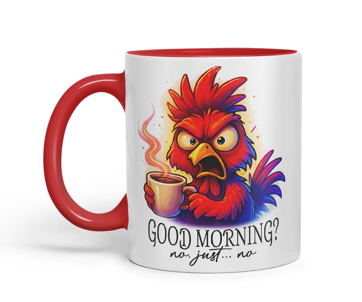 Vixar Good Morning No Just No Funny Chicken Mug – Coloured Ceramic Mug Cup Gift, 11oz (Black)