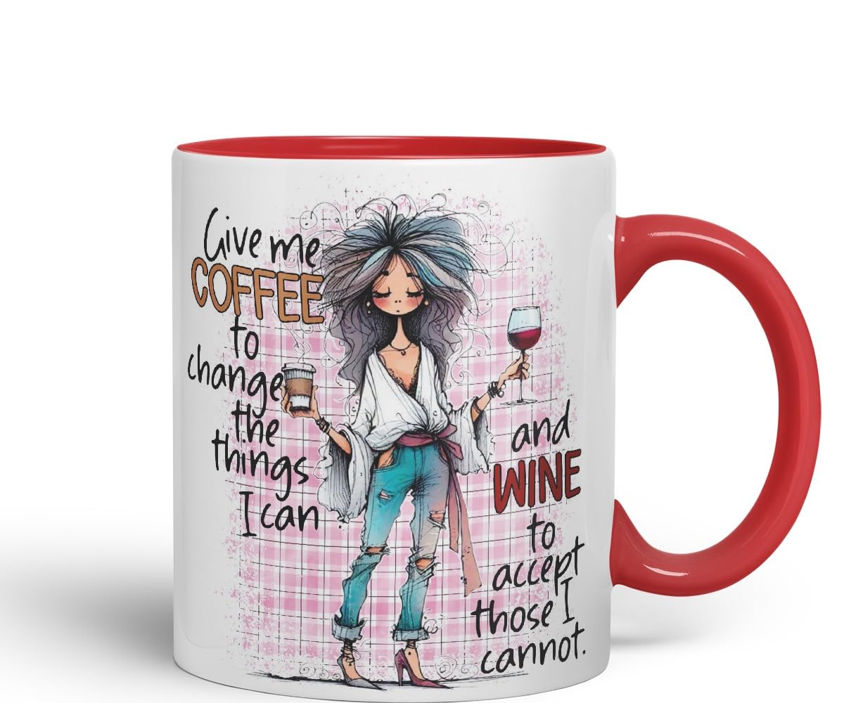 Vixar Give Me Coffee to Change The Things I Can and Wine to Accept Those I Cannot Coloured Mug Cup 11oz (Black)