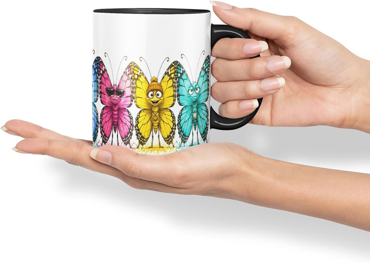 Butterfly Mug – Cute Butterfly Coloured Ceramic Mug Cup Gift, 11oz (Black)
