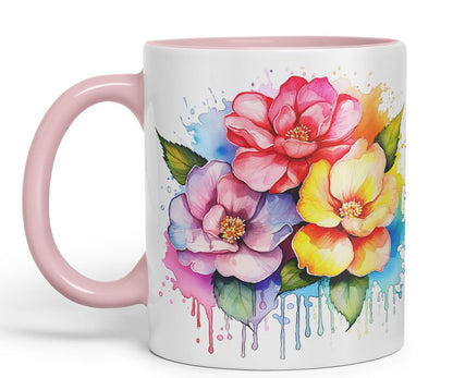 Vixar Camellia Elegant Bloom Mug Coloured Ceramic Mug Cup Gift, 11oz (Orange)