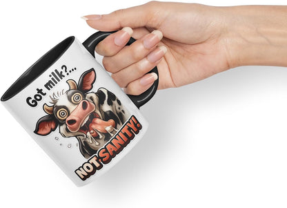 Vixar Got Milk Not Sanity Cow Coloured Ceramic Mug Cup Gift, 11oz (Black)