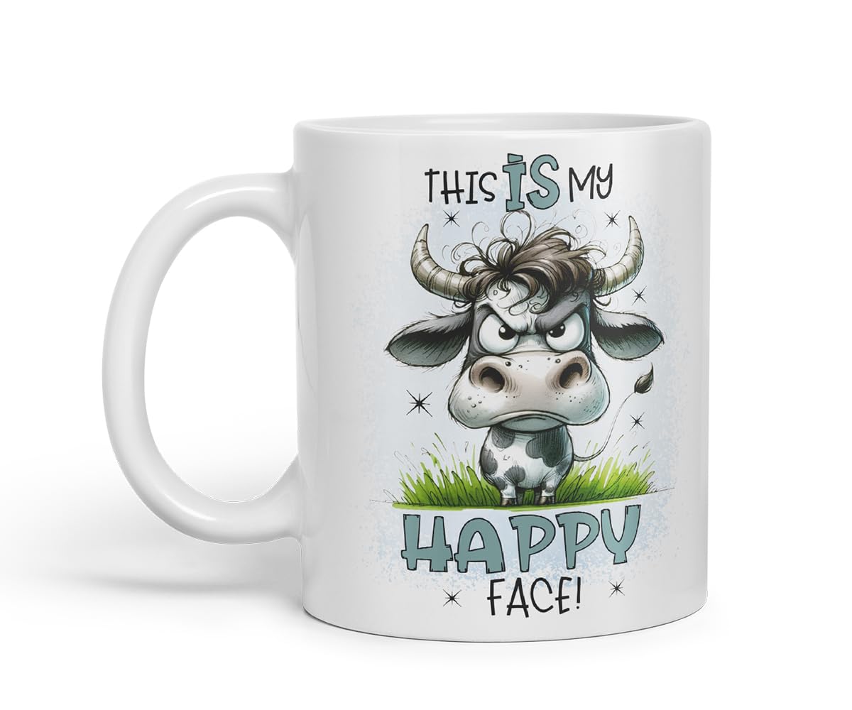 Vixar This is My Happy Face Funny Cow – Coloured Ceramic Mug Cup Gift, 11oz (Black)