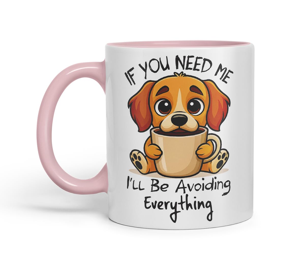 Vixar If You Need Me, I'll Be Avoiding Everything Beagle Dog Mug – Coloured Ceramic Mug Cup Gift, 11oz (Black)