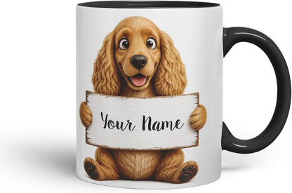 Vixar Personalised Cocker Spaniel Mug with Name or Custom Message – Cute Animal Coloured Ceramic Mug Cup Gift, 11oz (Black)