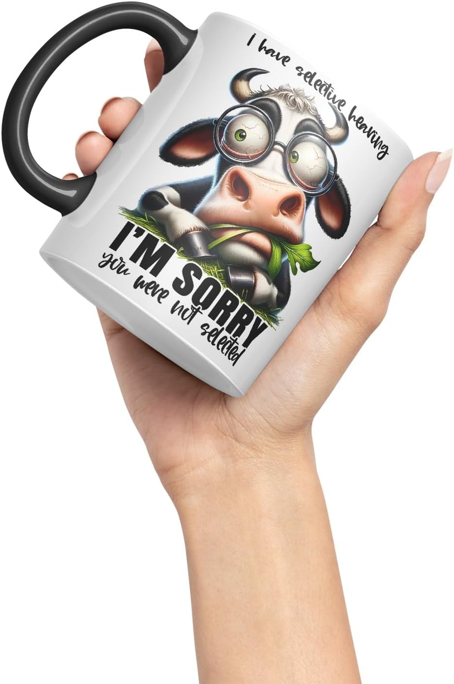 Vixar Mug with I Have Selective Hearing – I’m Sorry You were Not Selected Coloured Ceramic Mug Cup 11oz Funny Sarcastic Gift (Black)