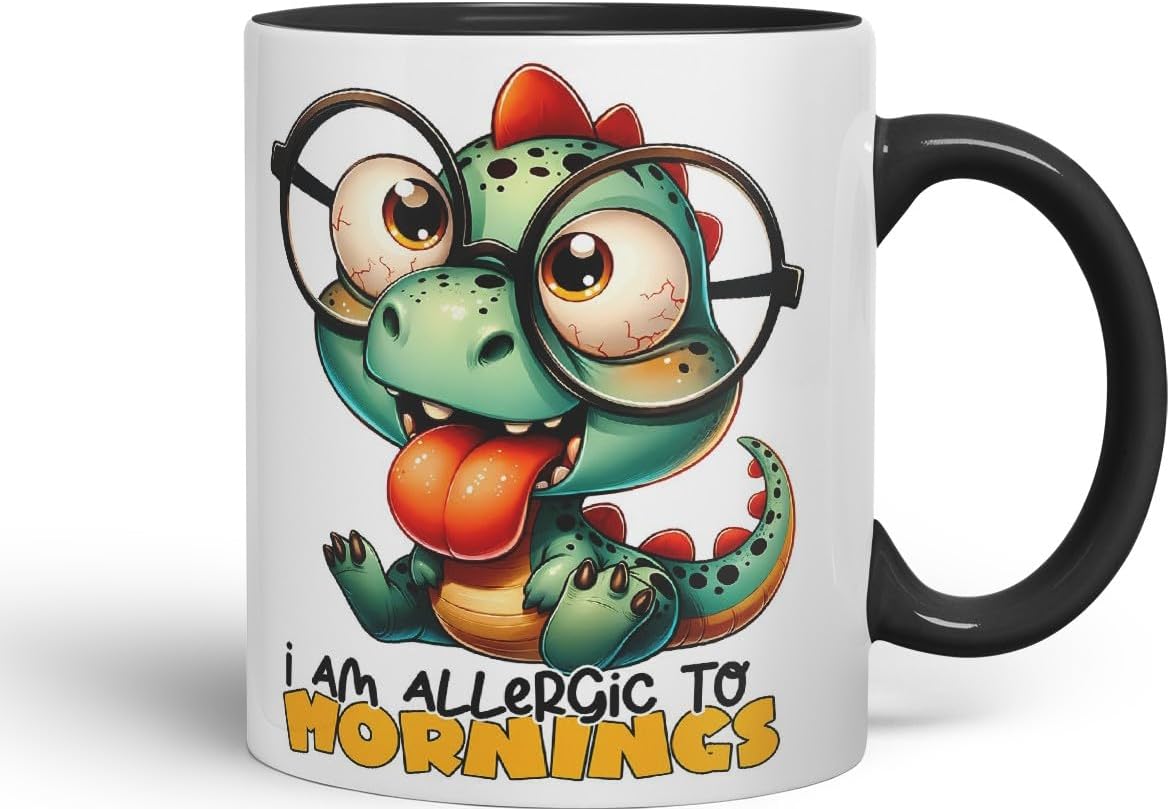 Vixar I Am Allergic to Mornings Coloured Ceramic Mug Cup 11oz Funny Sarcastic Gift (Black)