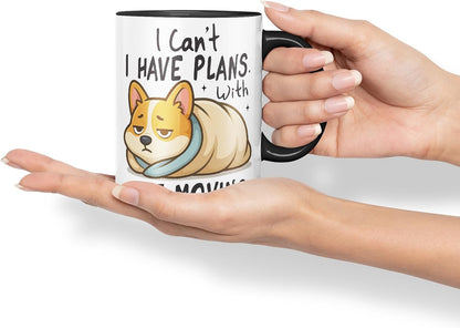 Vixar I Can't. I Have Plans. with Not Moving Corgi Dog Mug – Coloured Ceramic Mug Cup Gift, 11oz (Black)
