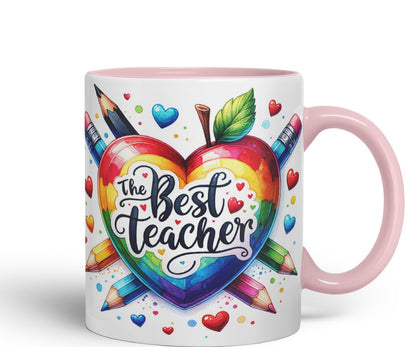Vixar Best Teacher Mug Thank You, End of School Gift Ceramic Coloured Mug Cup for Tea Coffee Hot Brew 330ml 11Oz Gift BT2