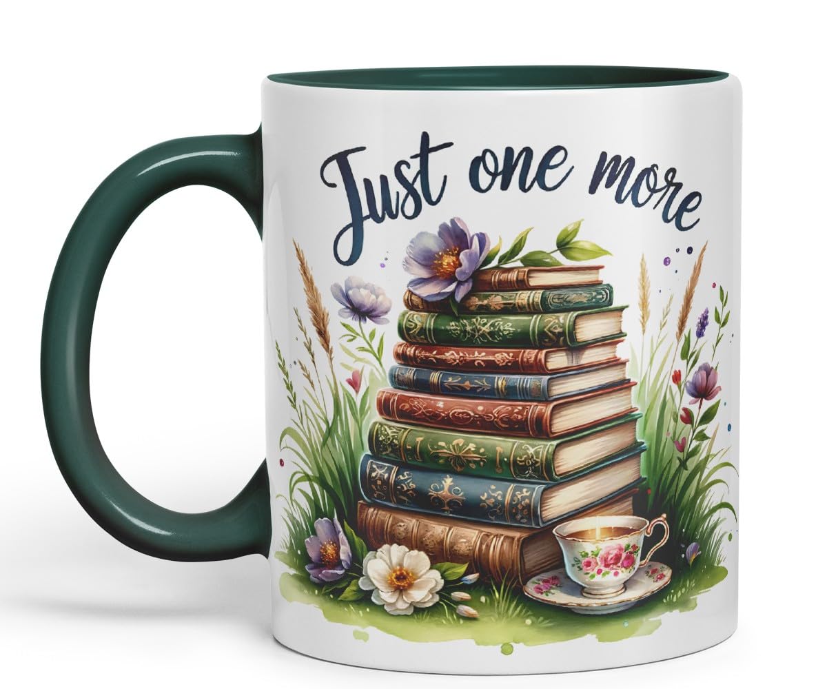 Vixar Just One More Coloured Mug Cup Botanical Reading Gift 11oz (Black)