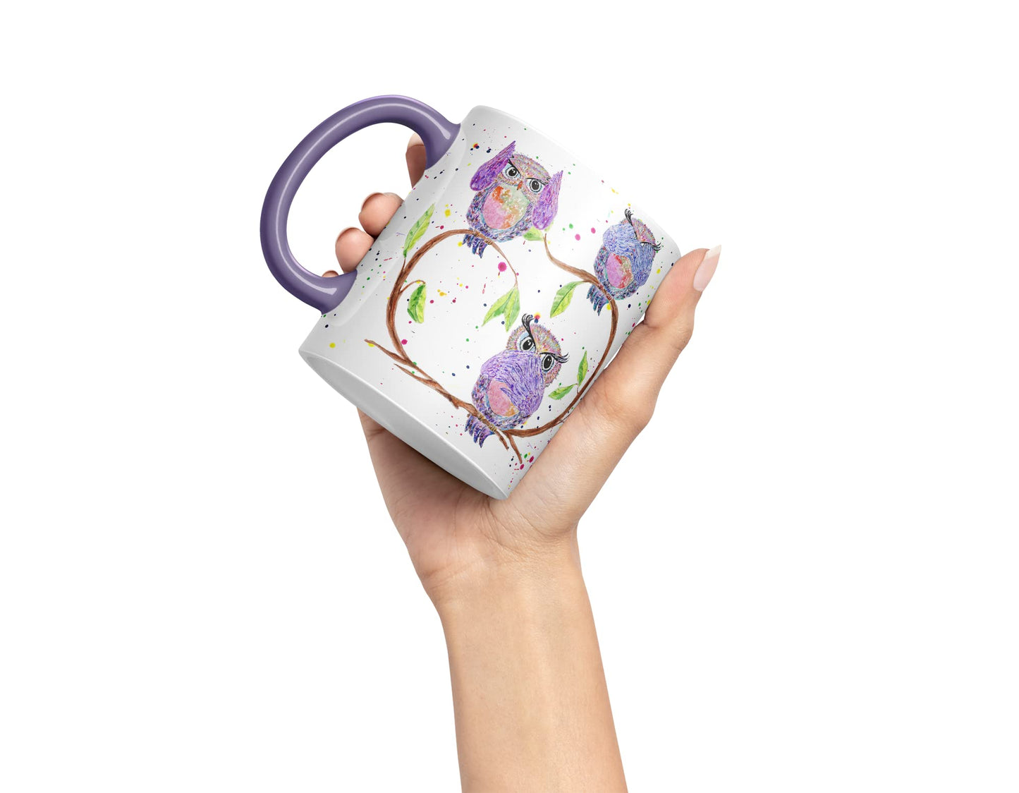 Vixar Owl Owls See Hear Speak no Evil Bird Animals Watercolour Art Coloured Mug Cup Gift Birthday Work Office Tea Coffee