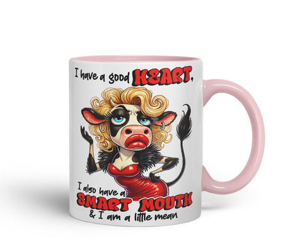 Vixar I Have a Good Heart But This Mouth Funny Cow – Coloured Ceramic Mug Cup Gift, 11oz (Black)