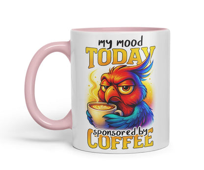 Vixar My Mood Today Sponsored By Coffee Funny Parrot Mug – Coloured Ceramic Mug Cup Gift, 11oz (Black)