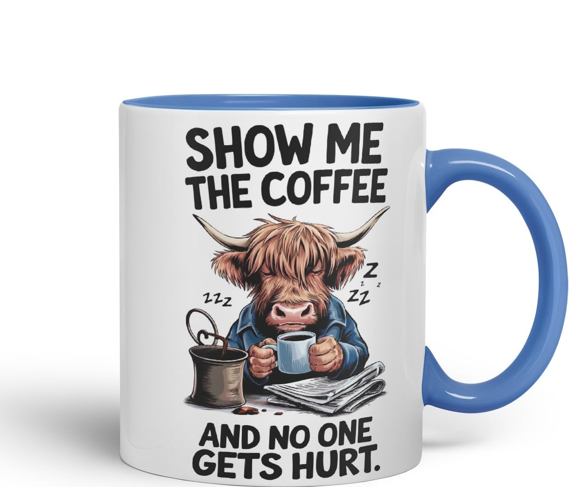 Vixar Show Me The Coffee and No One Gets Hurt – Coloured Ceramic Mug Cup Gift, 11oz (Black)