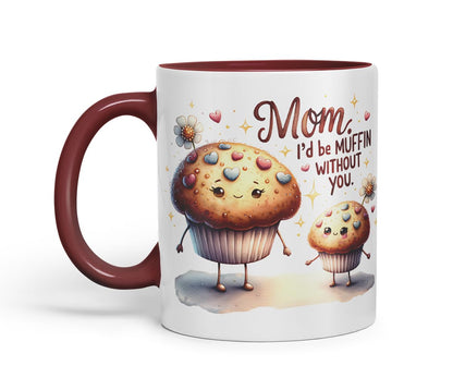 Vixar Mom I'd Be Muffin Without You Funny Muffin Mother Mum Mug – Coloured Ceramic Mug Cup Gift, 11oz (Black)