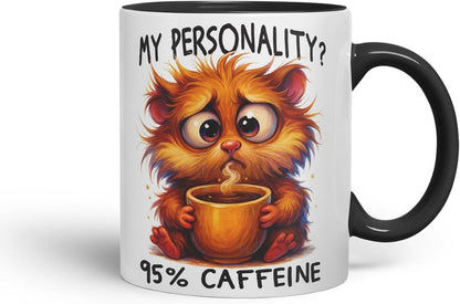 Vixar My Personality 95 Percent Caffeine Funny Cat Mug – Coloured Ceramic Mug Cup Gift, 11oz (Black)