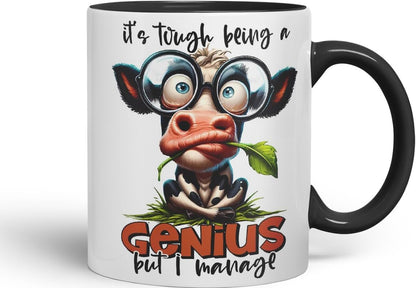 Vixar It’s Tough Being a Genius – But I Manage Coloured Ceramic Mug Cup 11oz Funny Sarcastic Gift (Black)