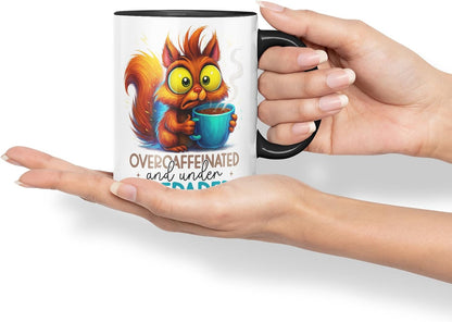 Vixar Overcaffeinated and Underprepared Funny Squirrel Mug – Coloured Ceramic Mug Cup Gift, 11oz (Black)